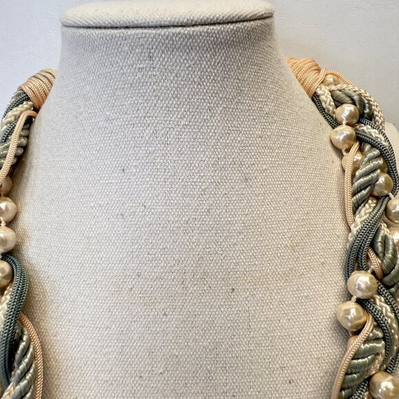 Abalone & Pearl‎ Corded Statement Necklace Natural Coastal Handmade Art to Wear - Picture 10 of 16